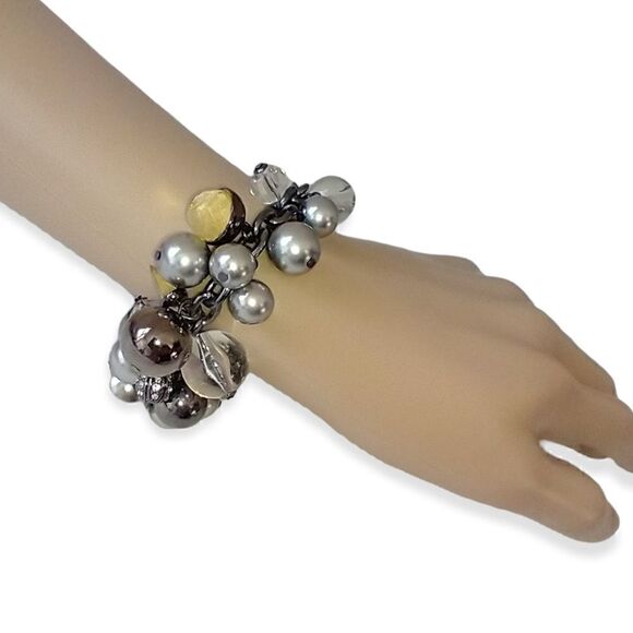 Y2K Grace Adele Bubble Beaded Bracelet Charms Glass Statement Gunmetal Statement - Picture 11 of 16